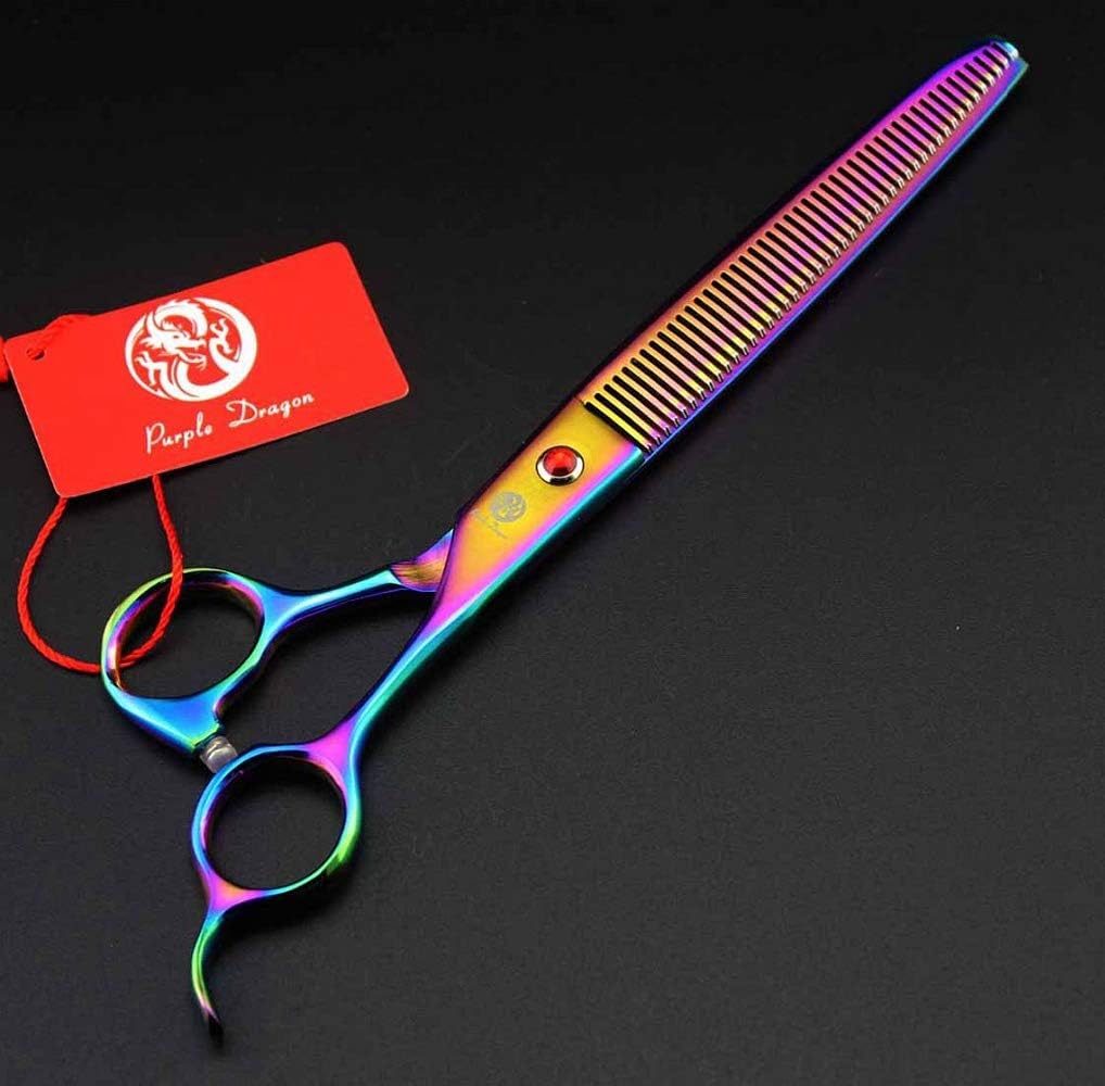 Purple Dragon 8.0" Titanium Multicolor Professional Pet Grooming Scissors Set,Straight & Thinning & Curved Scissors Shear with Bag for Dog Cat Grooming - Image 5