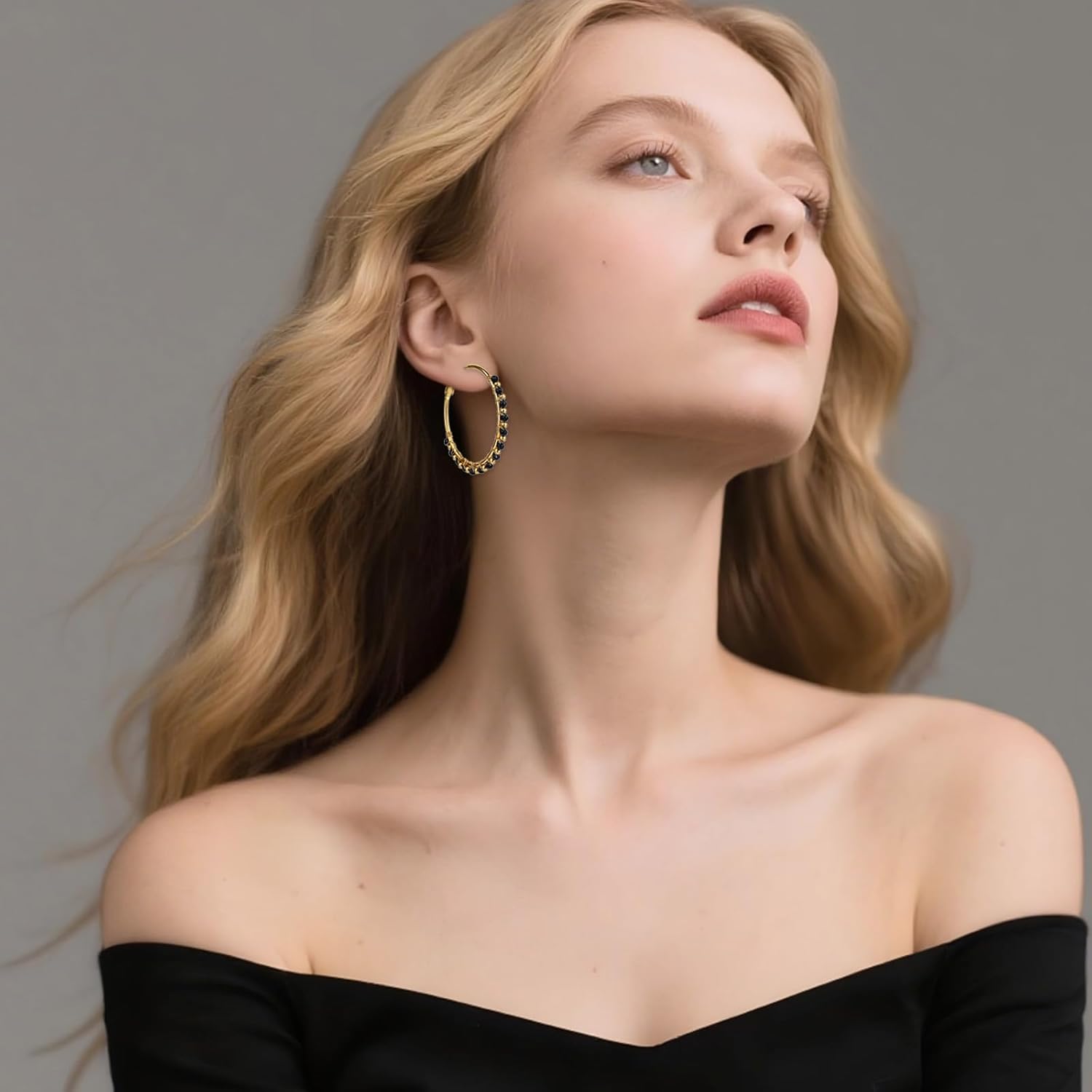 Large Beads Hoop Earrings for Women 18K Gold Plated Handmade Big Hoop Earrings Gemstone Jewelry for Wife Mother