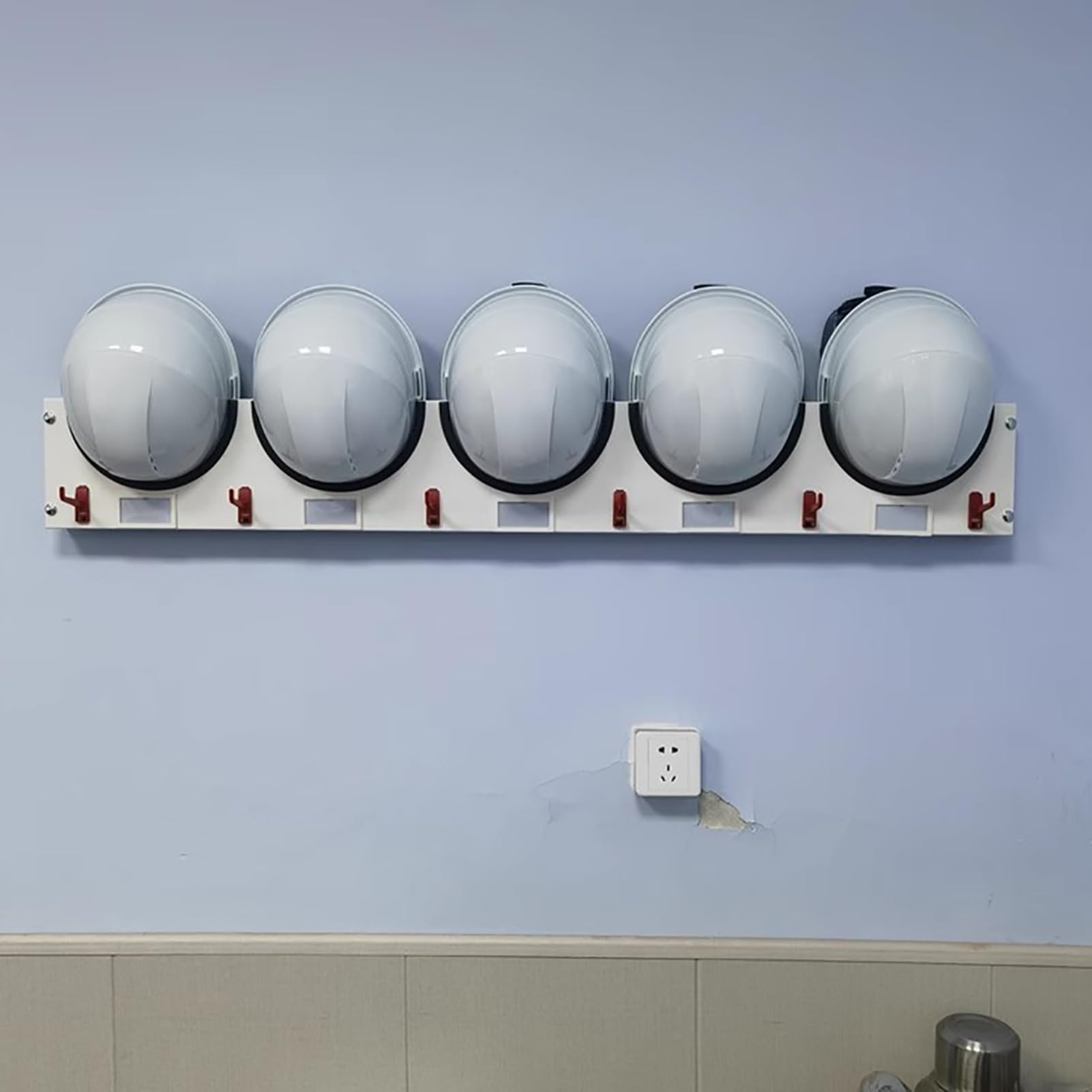 Casco Obra Organizador de Cascos de Seguridad Apilable con Soporte y Perchas, Estante para Cascos de Pared para La Oficina en El Sitio De Construcción, Estante para Colgar Gorras(Hold 5 Hats)