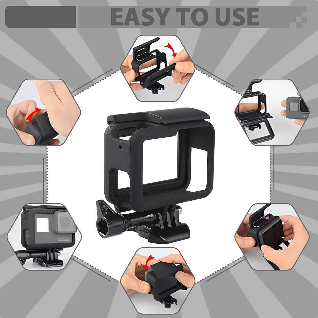 Cadre Boîtier Protection Compatible GoPro Hero7/6/5 Coque Bordure avec Prise Vis Amovible Noir
