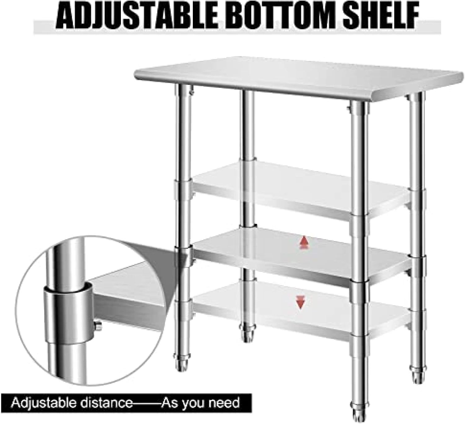 Food Prep Stainless Steel Table, Heavy Duty Workbench with Adjustable Under Shelf, Commercial Worktable for Kitchen, Restaurant, Home and Hotel,30''x18''
