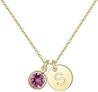 Hidepoo Easter Basket Stuffers - Easter Gifts for Kids Women, Initial Birthstone Necklaces for Girl Women - 14K-Gold-Plated Disc Letter Necklace Personalized Gifts Birthstone Necklaces Birthday Gift