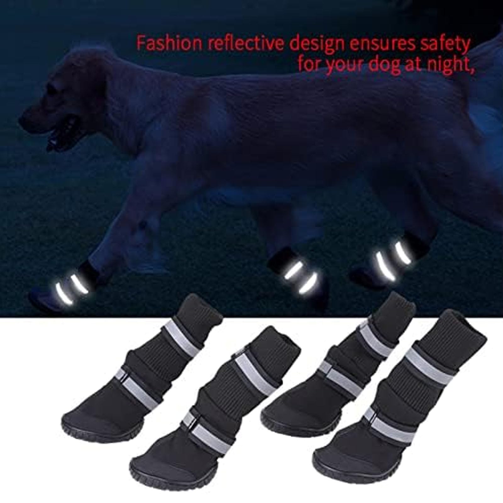 Lot De 4 Chaussures pour Chiens (Petits, Moyens Et Grands), Bottes De Protection Chaudes pour Animaux De Compagnie avec Sangle Réglable Et Réfléchissante,Noir,L