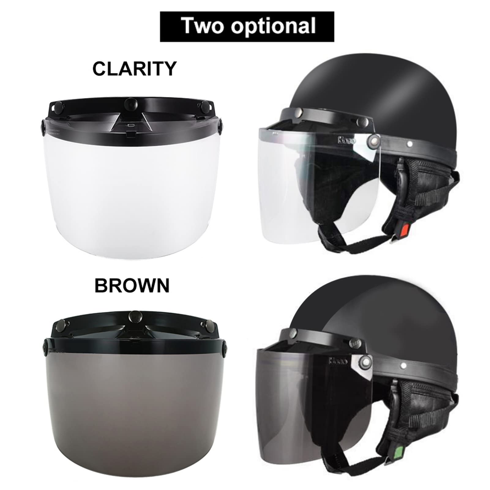 Shkalacar 3-Snap Button Bubble Visiera con Visiera Flip-up per Casco Moto Retro Open Face
