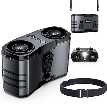 20000mAh Portable Waist Fan Rechargeable,10-Speed Belt Fan Clip on with 130 Wide Airflow & LED Light, 30H Runtime High Speed Turbo Cooling Body Fans for Outdoor Camping, Fishing, Travel Black