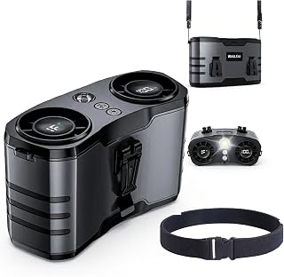 20000mAh Portable Waist Fan Rechargeable,10-Speed Belt Fan Clip on with 130° Wide Airflow & LED Light, 30H Runtime High Speed Turbo Cooling Body Fans for Outdoor Camping, Fishing, Travel (Black)