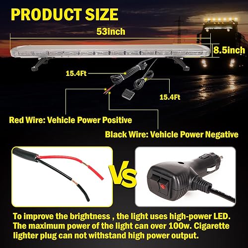 Miniatura 6 de ASPL - Barra de luces estroboscópicas de techo de perfil bajo de 53 pulgadas con 260 LED, luces de advertencia de emergencia de alta intensidad,