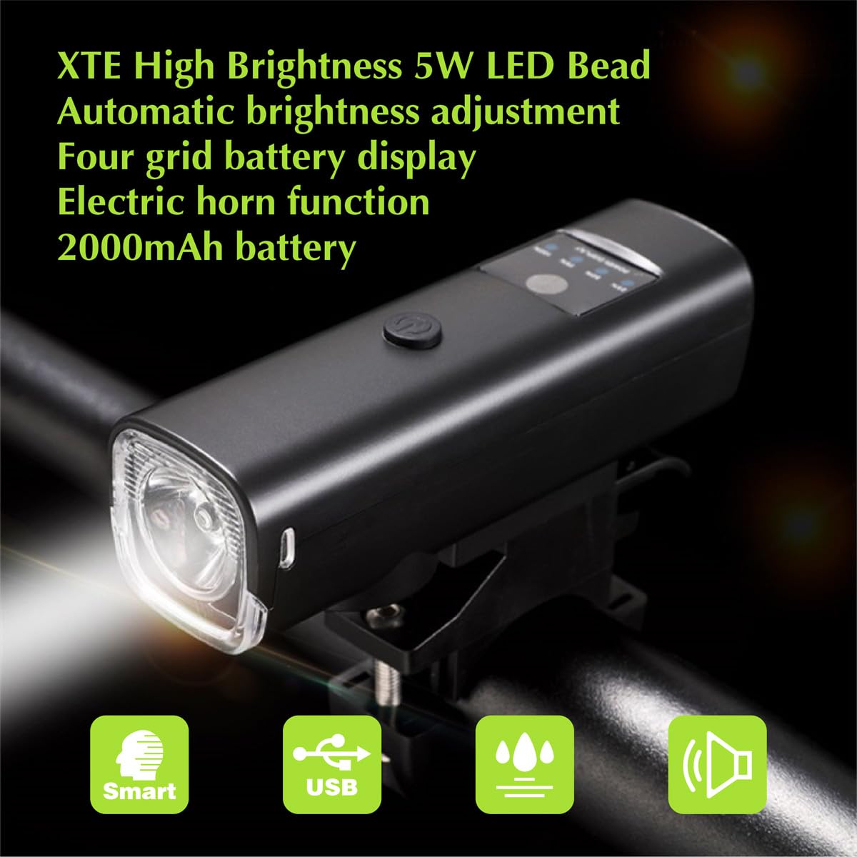 1200 Lumens Bike Lights Front and Back?LED USB Rechargeable Bicycle Light?Bicycle Headlights with Electric Horn?Super Bright Children's and Adult Bicycle Lights?Automatic dimming, 4+4 Lighting Mode