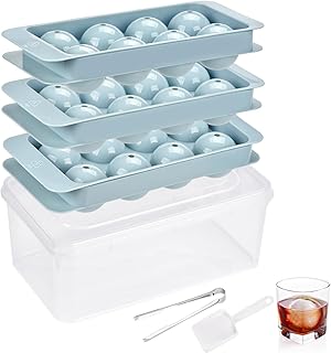 Large Ice Cube Tray, 2 INCH, 3 Pack Sphere Whiskey Ice Ball Maker with Lids, Leak-Free, Easy Fill & Release Ice Ball Mold for Whiskey Cocktails Bourbon(Blue)