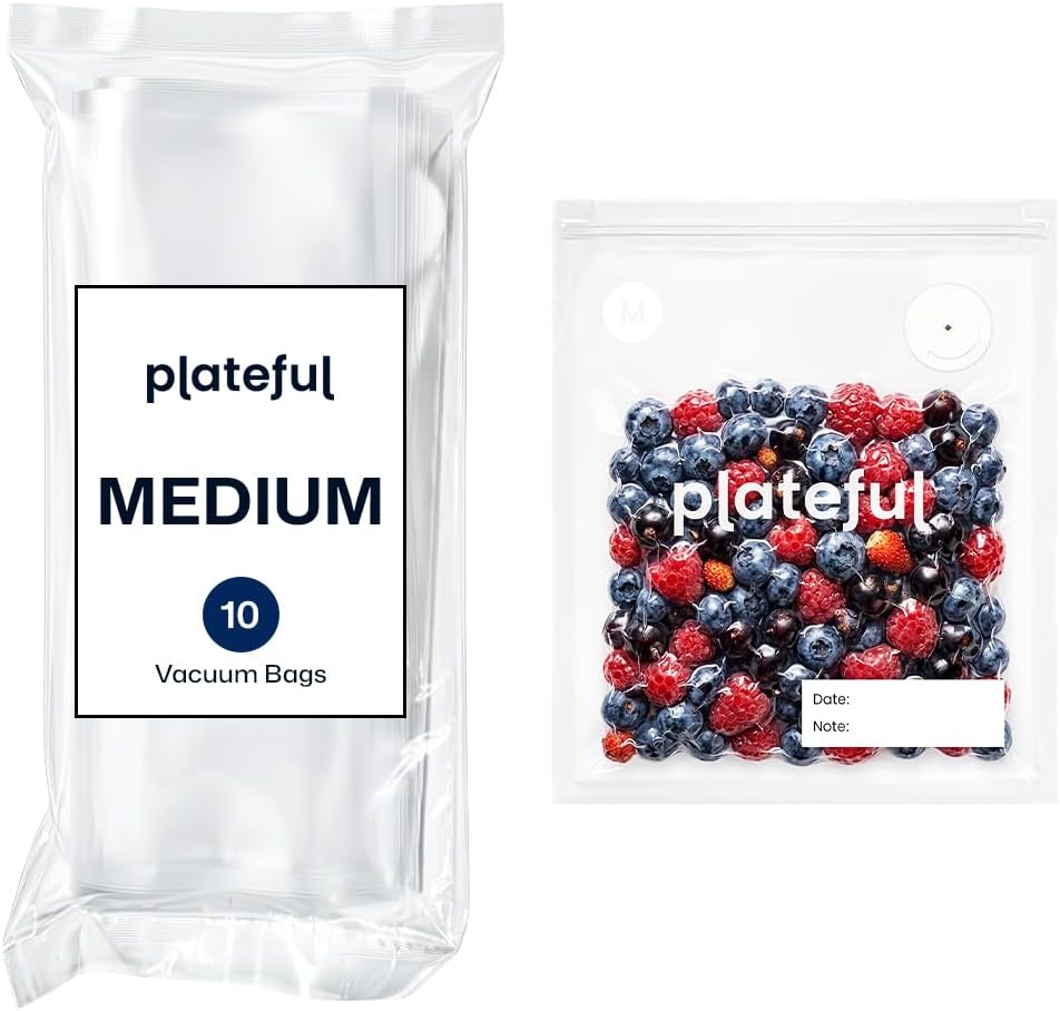 Plateful Reusable Vacuum Sealer Bags for Food, 10 x Medium