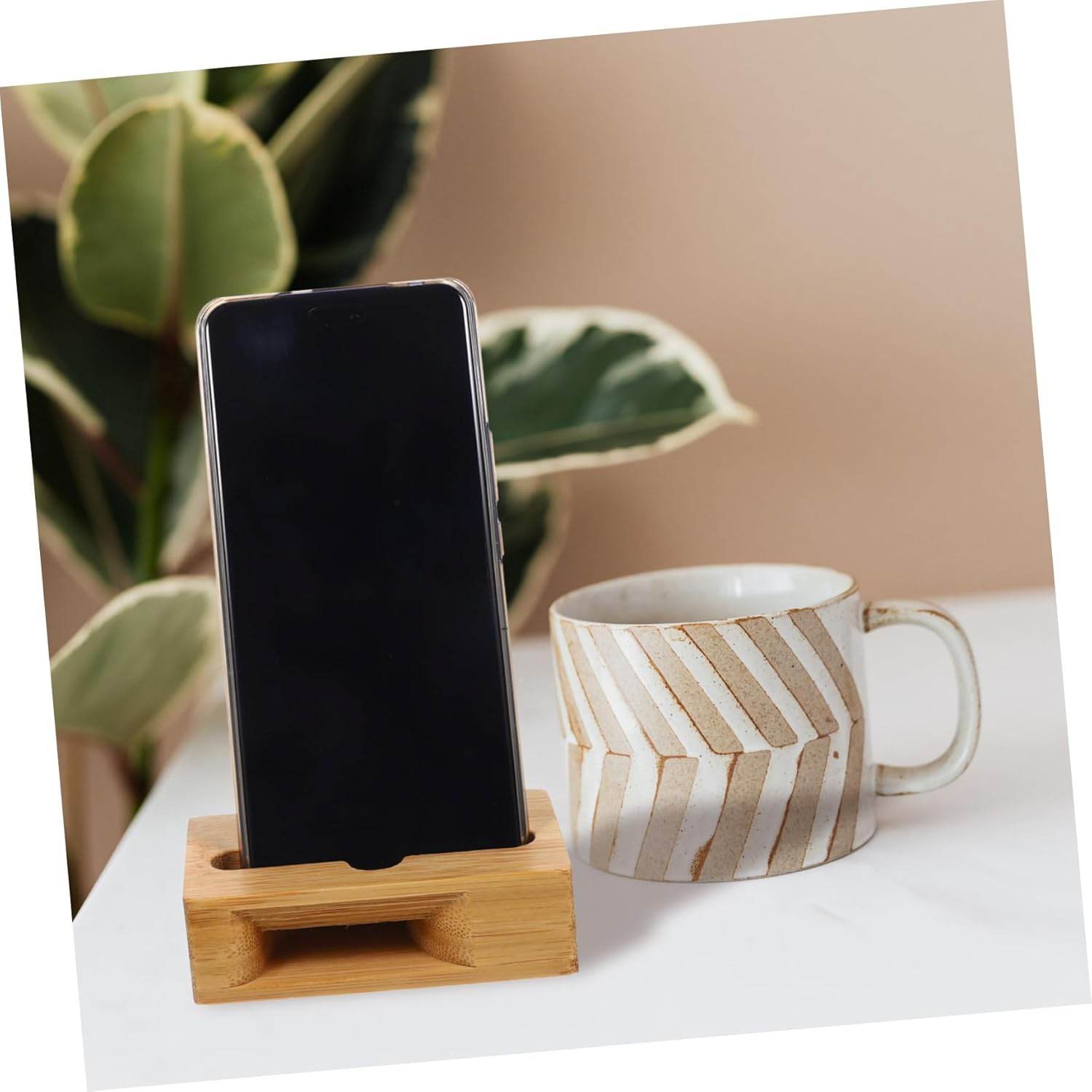 Angoily Wooden Phone Holder Stand with Echo Resonance Sound Amplifier Compact Desktop Cell Phone Loudspeaker Amplifier 3.93X2.36X1.18In - Image 6
