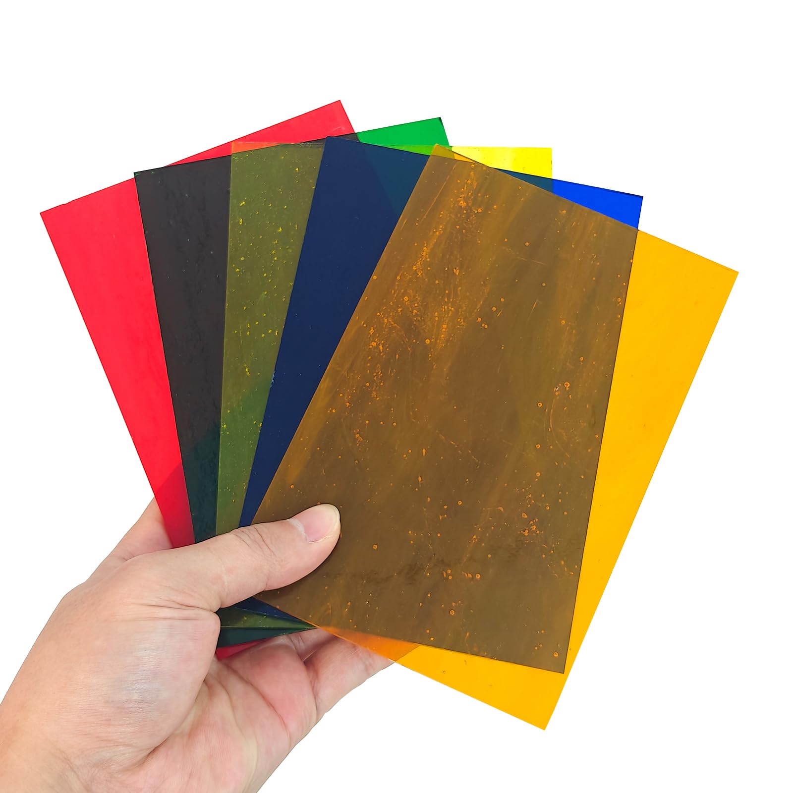 12 hojas de vitrales, 10,2 x 15,2 cm, suministros de vidrio de catedral de colores totalmente transparentes para proyectos de manualidades, variedad de arte de mosaico, colores mixtos, iridiscentes