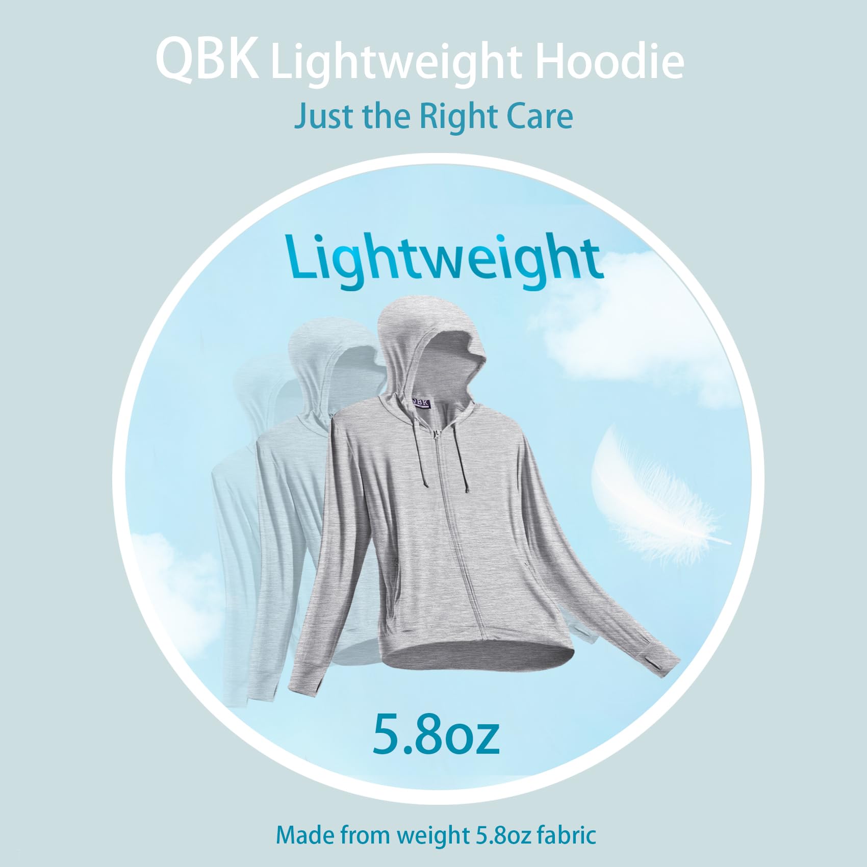 QBK Light Weight Zip Up Hoodie Thin Summer Jacket For Women