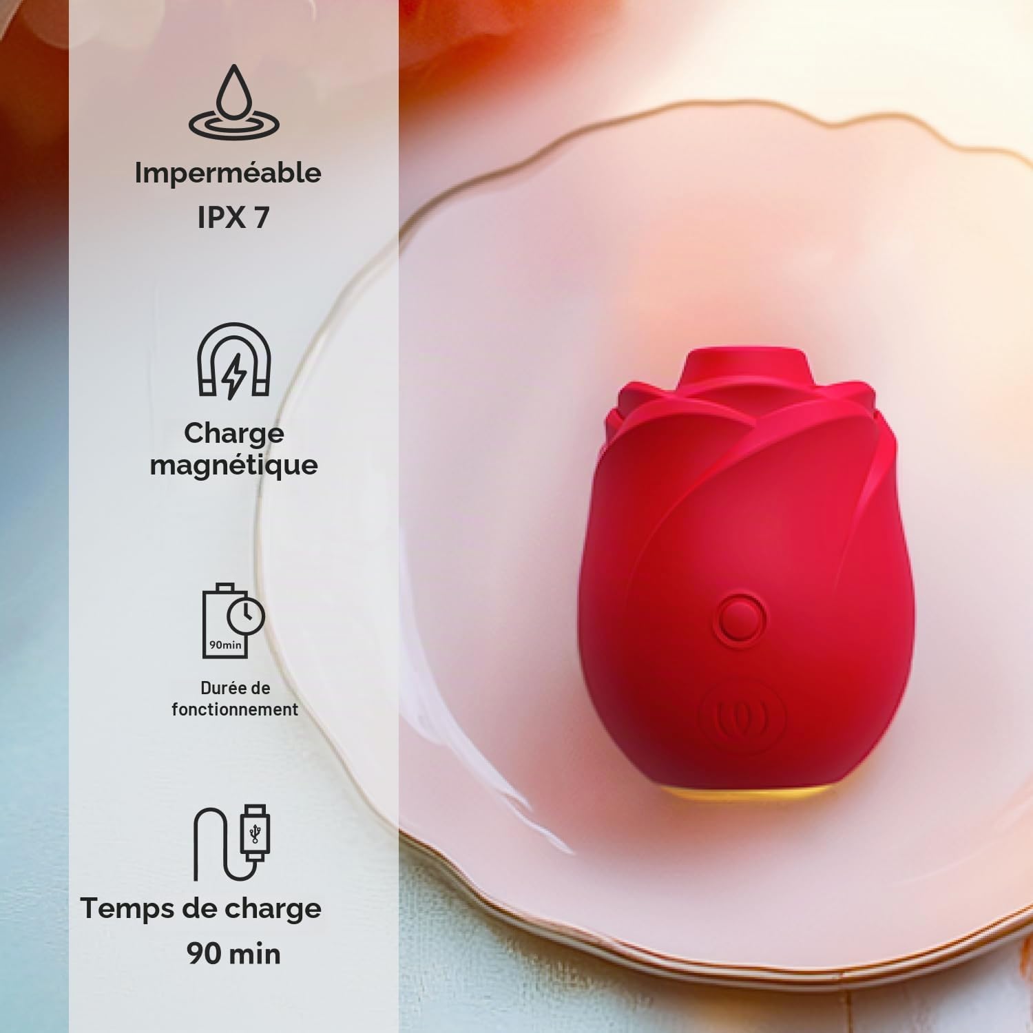 Womanizer Rose Stimulateur clitoridien Vibromasseur ondes pulsées Sextoy | Technologie Pleasure Air, 6 niveaux d’intensité, étanche, moteur puissant, design original