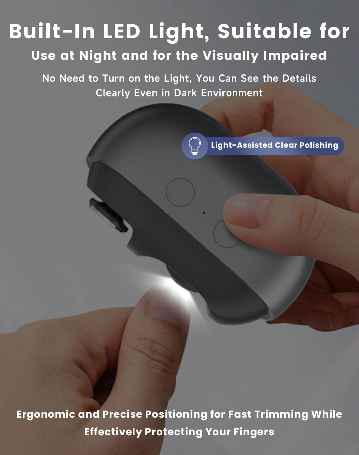 2026 Smart Nail Clipper for Seniors - Electric Nail Clippers，Electric Nail Clipper with LED Light, Painless Toenail Trimmer for Thick Nails, Arthritis, Low Vision (Gray) - Image 5