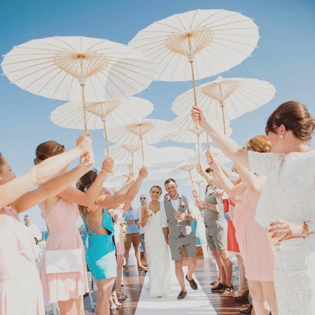 ECYC Ltd 6pcs 23.6" Chinese Oiled Paper Umbrellas, Blank Folding Umbrella Vintage Decorative Parasols with Wooden Handle for Wedding Party Decor, DIY Painting, Photo Props