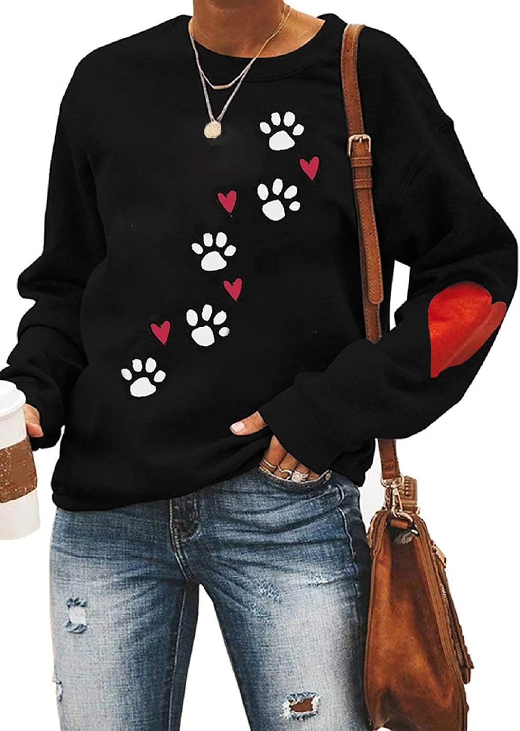 Dog Mom Sweatshirts Love Heart Dog Paw Print Pullover Dog Lover Shirts for Women Long Sleeve Tops