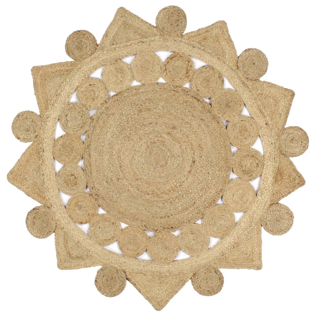 Alfombra de yute trenzado 120cm redonda en color natural para salón y pasillo