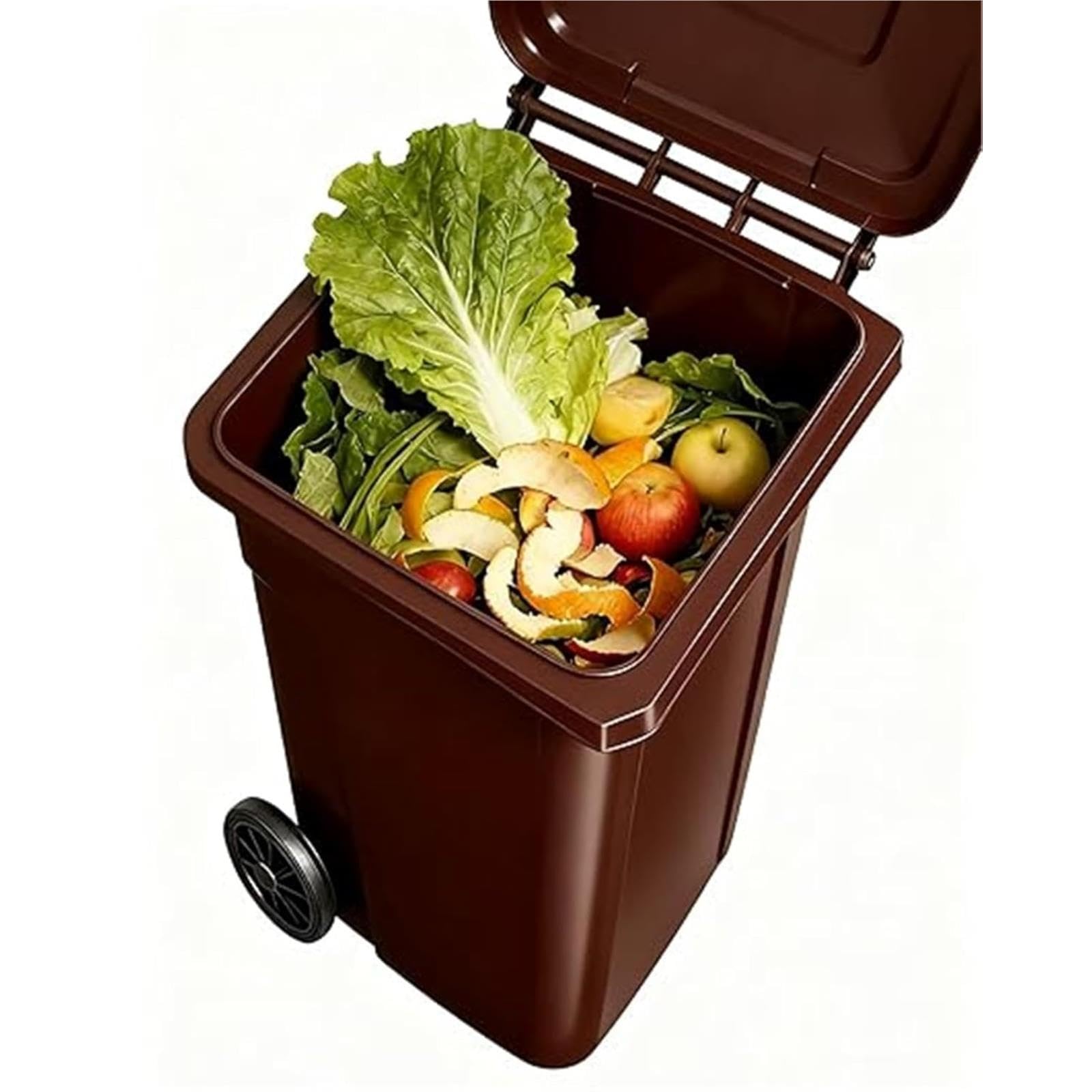 VITIWEDTY Outdoor Trash Can with Lid and Wheels, Portable Large Kitchen Commercial Garbage Bin with Side Grooves (Brown 28 Gallon/100L)