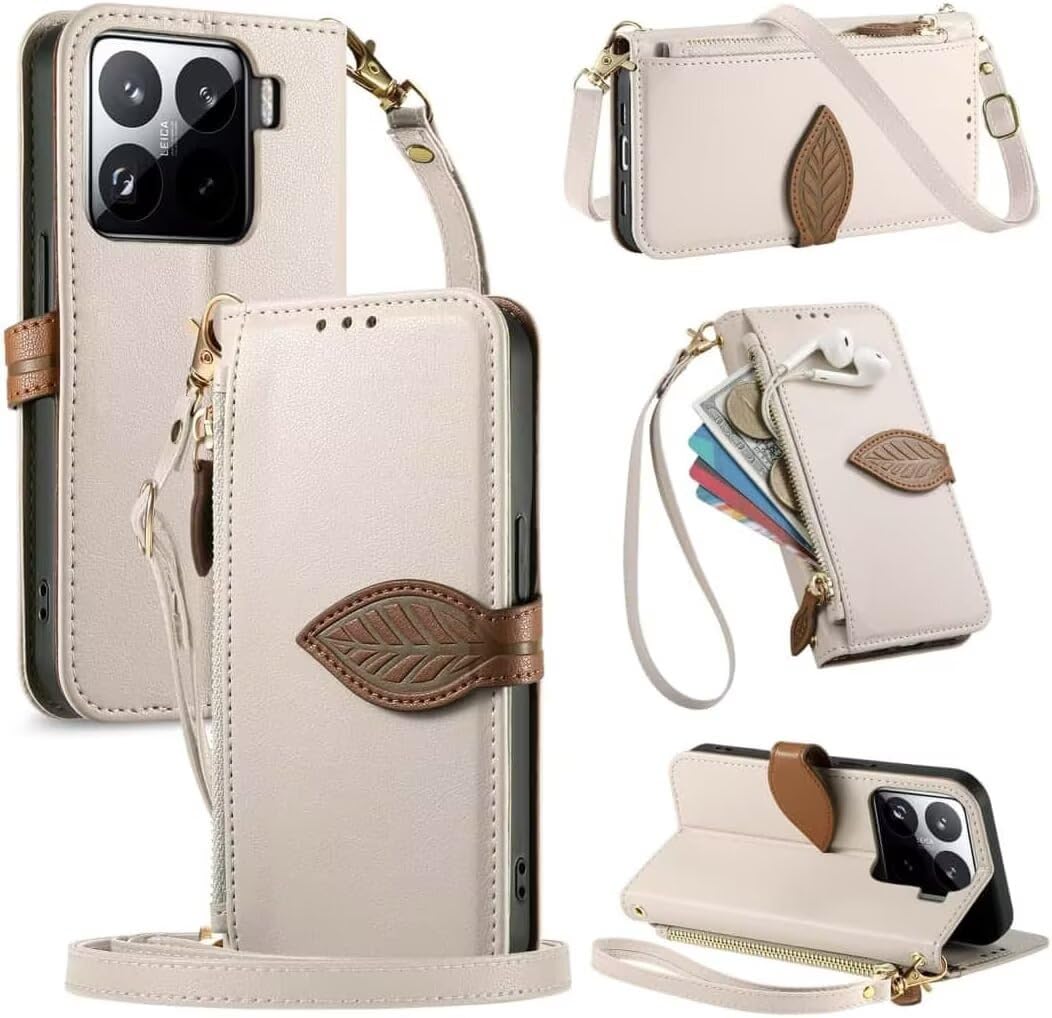 Crossbody Lanyard Wallet Case for vivo Y11/Y17 Phone Case with Purse Card Holders RFID Blocking Leather Flip Case Book Cover Wrist Strap Women (White)