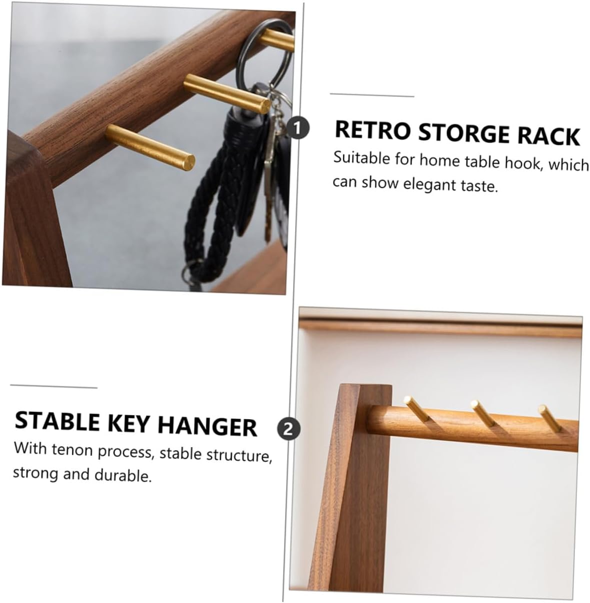 Gadpiparty Solid Wood Walnut Key Holder Rack with 4 Hooks, Multipurpose Wall-Mounted Entryway Storage Organizer, Hand-Polished Vintage Style Key Hanger for Home and Office