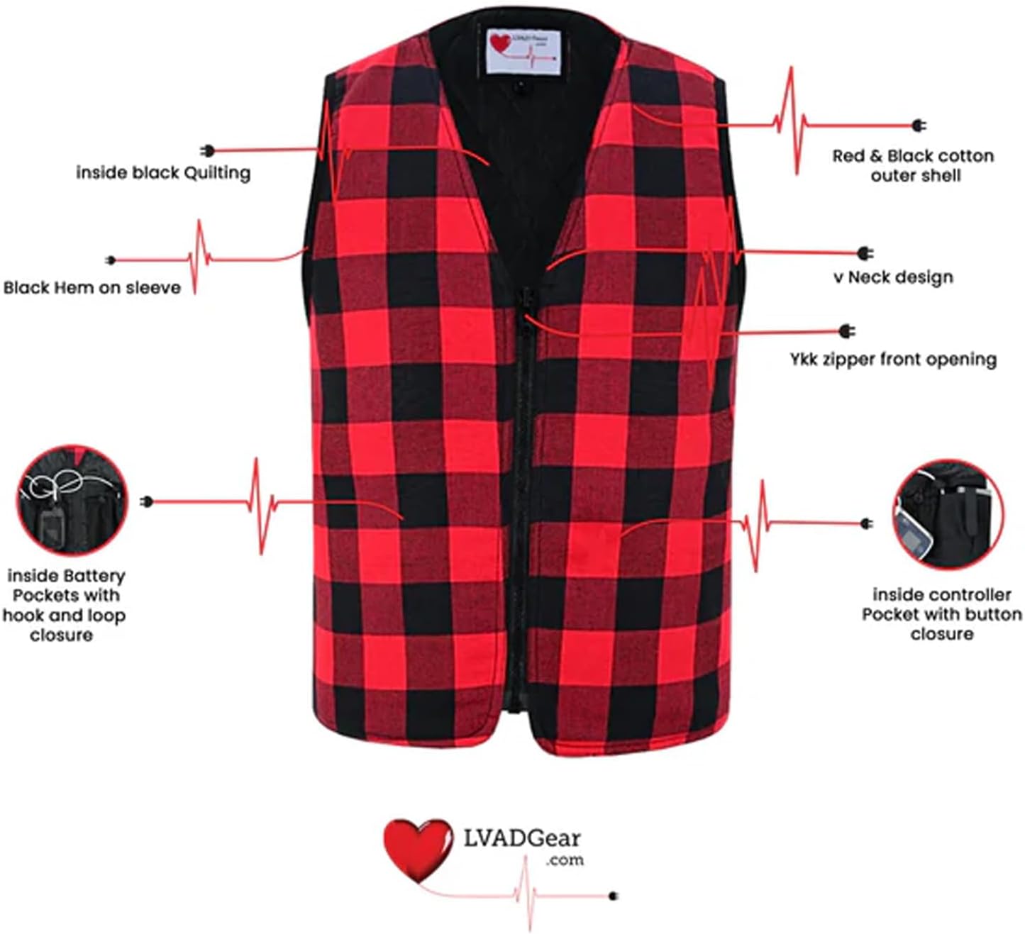 LVAD Gear Flannel Vest for LVAD Patients - Durable and Comfortable LVAD Clothing with Controller & Battery Pockets - Image 5
