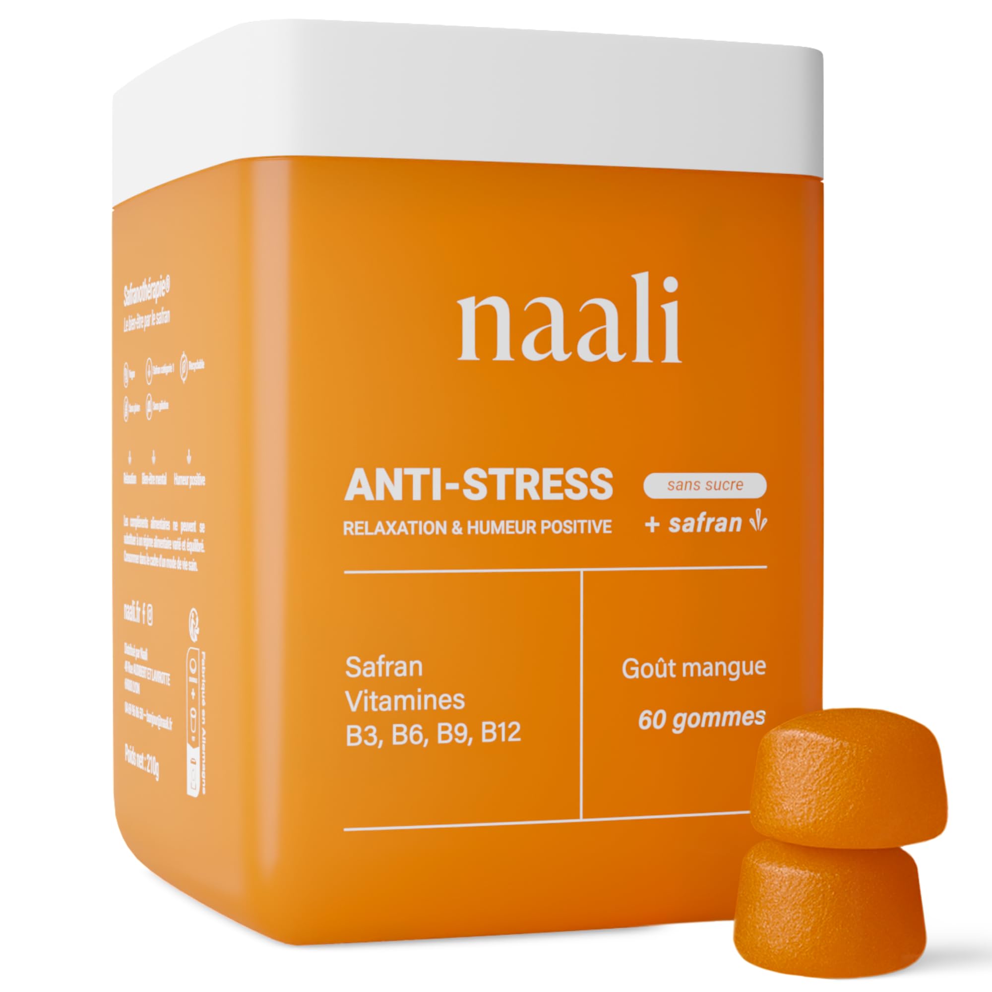 Naali Gummies Anti Stress Safran Vitamines B3 B6 B9 B12 – 60 Gommes - Fatigue, S