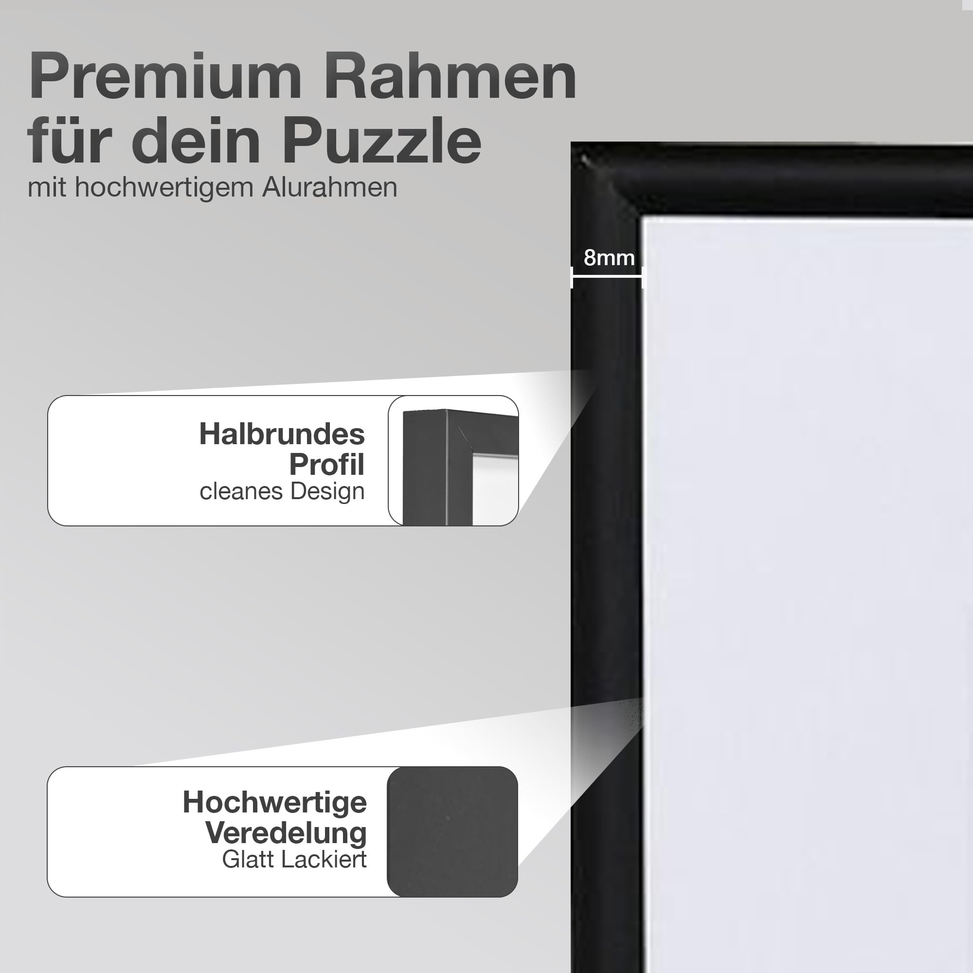 Puzzle Rahmen 50x75 cm in Schwarz Aluminium Profil - Made in Germany - Puzzlerahmen 1000 Teile - 50 x 75 cm - Bilderrahmen für Puzzle 1000 Teile - Aluminiumrahmen