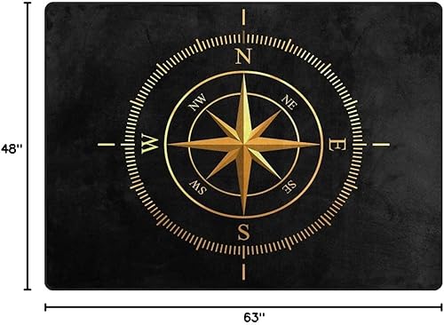 Miniatura 3 de ALAZA Golden Compass - Alfombra antideslizante negra de 4 x 5 pies para sala de estar, comedor, dormitorio, cocina, pasillo, oficina, decoración