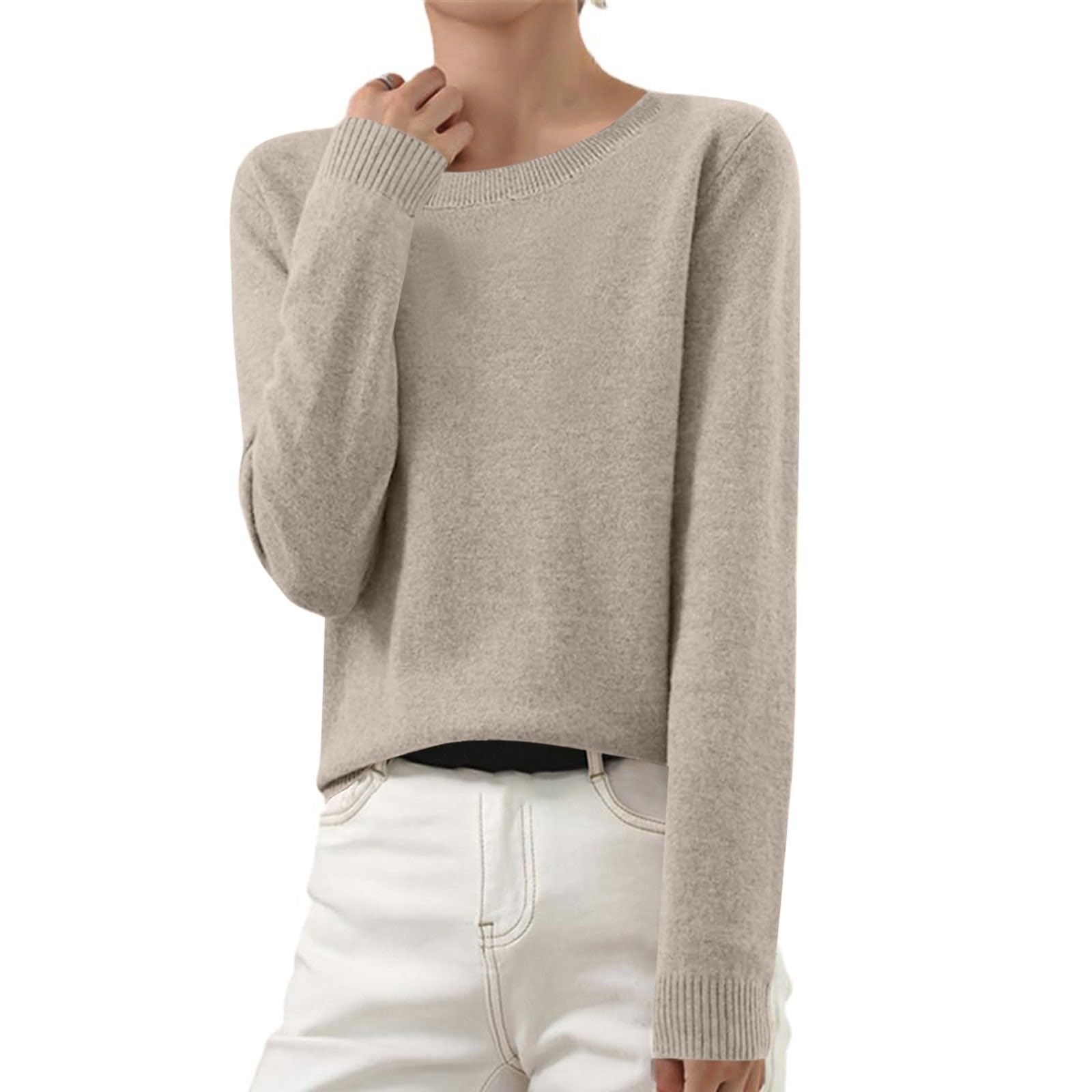 Fall Sweaters for Women 2024 Crewneck Long Sleeve Solid Knit Pullover Shirt Loose Casual Basic Comfy Lightweight Tops