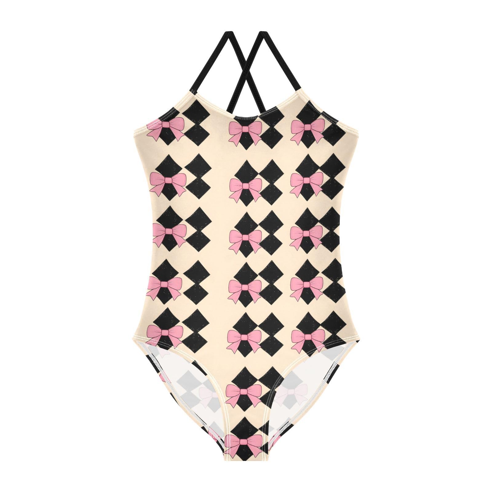 Black and Pink Butterfly Bow Girls One Piece Swimsuits Quick Dry Beach Swimwear Bathing Suit, 5-6T