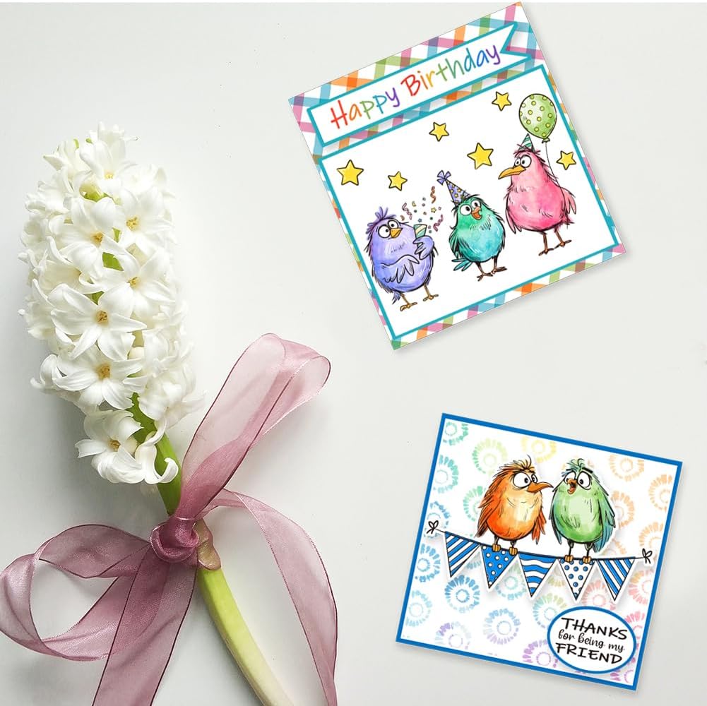 GLOBLELAND Cartoon Bird Birthday Clear Stamps Birthday Gift Clear Stamp Comic Birds Silicone Stamps for DIY Scrapbooking Photo Album Decorative Cards Making Home Decoration 8.27x5.83inch