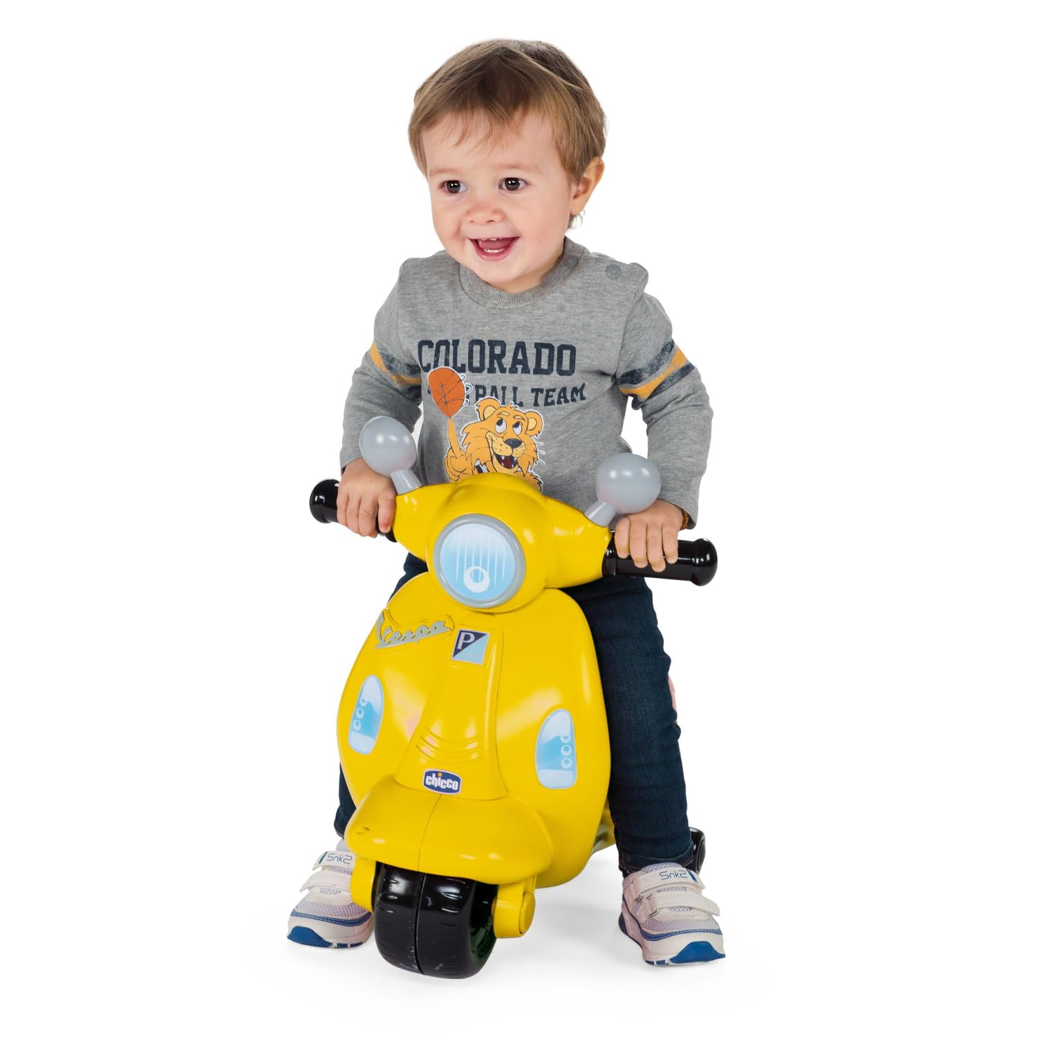 Chicco Vespa dla Dzieci Wiosna Zielona, Zabawka Motocykl do Jeżdżenia z Panelem Elektronicznym, Światłami i Dźwiękami, Zdejmowane Koła Wspierające, Max 25 Kg - Zabawki dla Dzieci 1-3 Lata