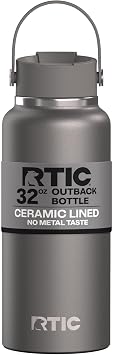 RTIC 32oz Outback Water Bottle, Ceramic Lined, Graphite | Insulated, Stainless Steel, for Hot and Cold Drinks, Coffee, Car, Camping, Running, Sports, and Travel, Leakproof