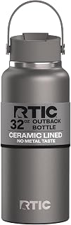 RTIC 32oz Outback Water Bottle, Ceramic Lined, Graphite | Insulated, Stainless Steel, for Hot and Cold Drinks, Coffee, Car, Camping, Running, Sports, and Travel, Leakproof