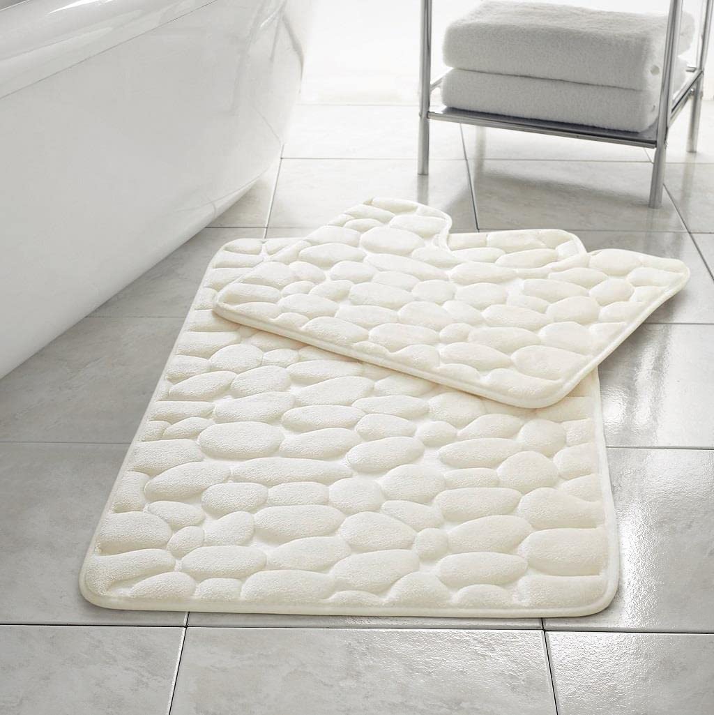 Homespace Direct Cream Memory Foam Pebbles Bath Mat Set 2 Piece