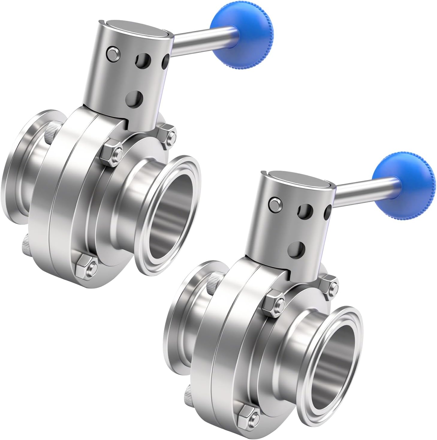 2PCS 1.5 Inch Sanitary Butterfly Valve with Pull Handle, 304 Stainless Steel Tri Clamp Clover (1.5" Tube OD) Fit for 1.5 Inch Tri-Clamp Q-085