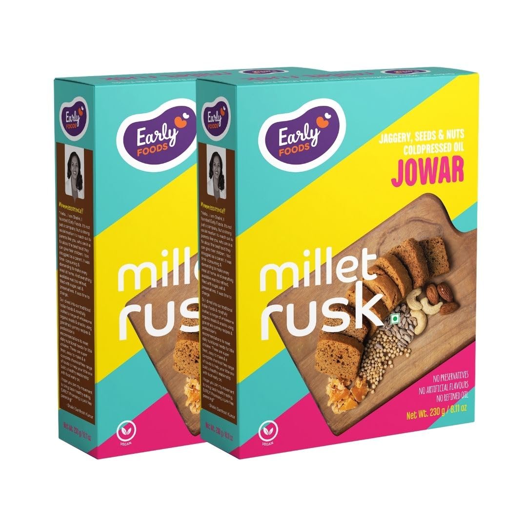 Early Foods - Pack of 2 : Jowar Rusks | Millet Rusk Sugar Free | No Maida Rusk | Rusks for Kids | Millet Toast Biscuits Rusk 210g x 2 (B0BRNDZ28V) Amazon Price History, Amazon Price Tracker