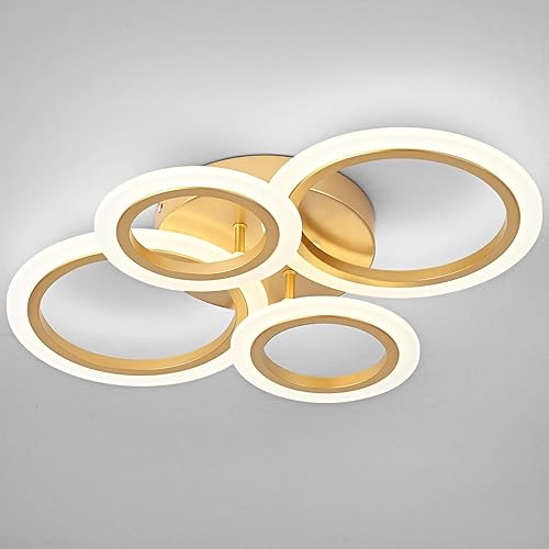 Vikaey Lámpara LED moderna de montaje empotrado, 4 anillos dorados cerca del techo, lámpara de iluminación de cocina para dormitorio, sala de estar,