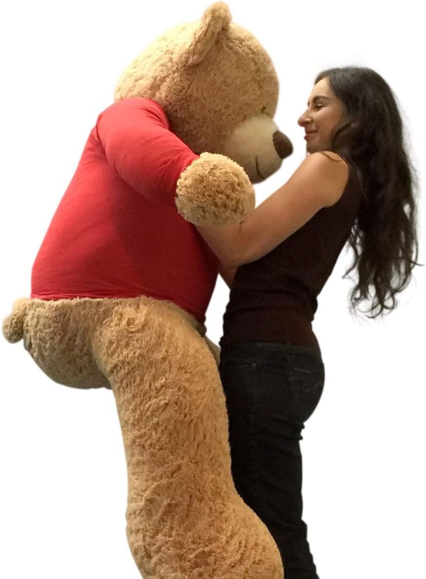 Big Plush 5ft Bear Dressed in Personalized Red Tshirt, Giant 5 Foot Teddy Bear Premium Soft, Customized with Your Message, Unique Impressive Gift for Birthday, Love or Any Event, Hand-Stuffed in USA
