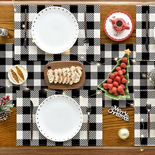 Artoid Mode Black White Buffalo Plaid Placemats Set Of 4, 12X18 Inch Daily Holiday Check Table Mats For Party Kitchen Dining Decoration #TOP2