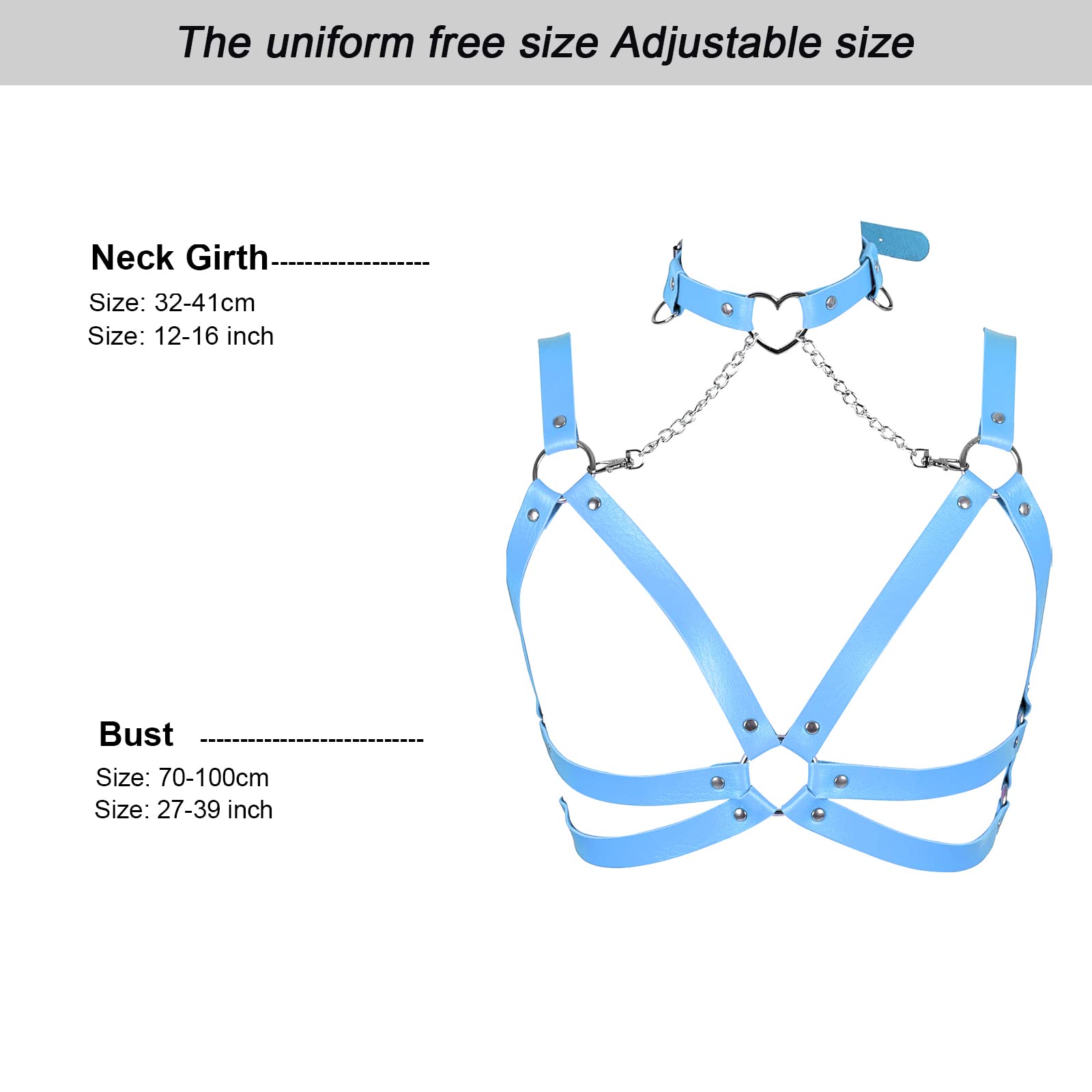 Lingerie cage Chest strap Leather Bra Body chain harness for women Punk Festival rave Dance Rock Photography Waist belt: Sky Blue