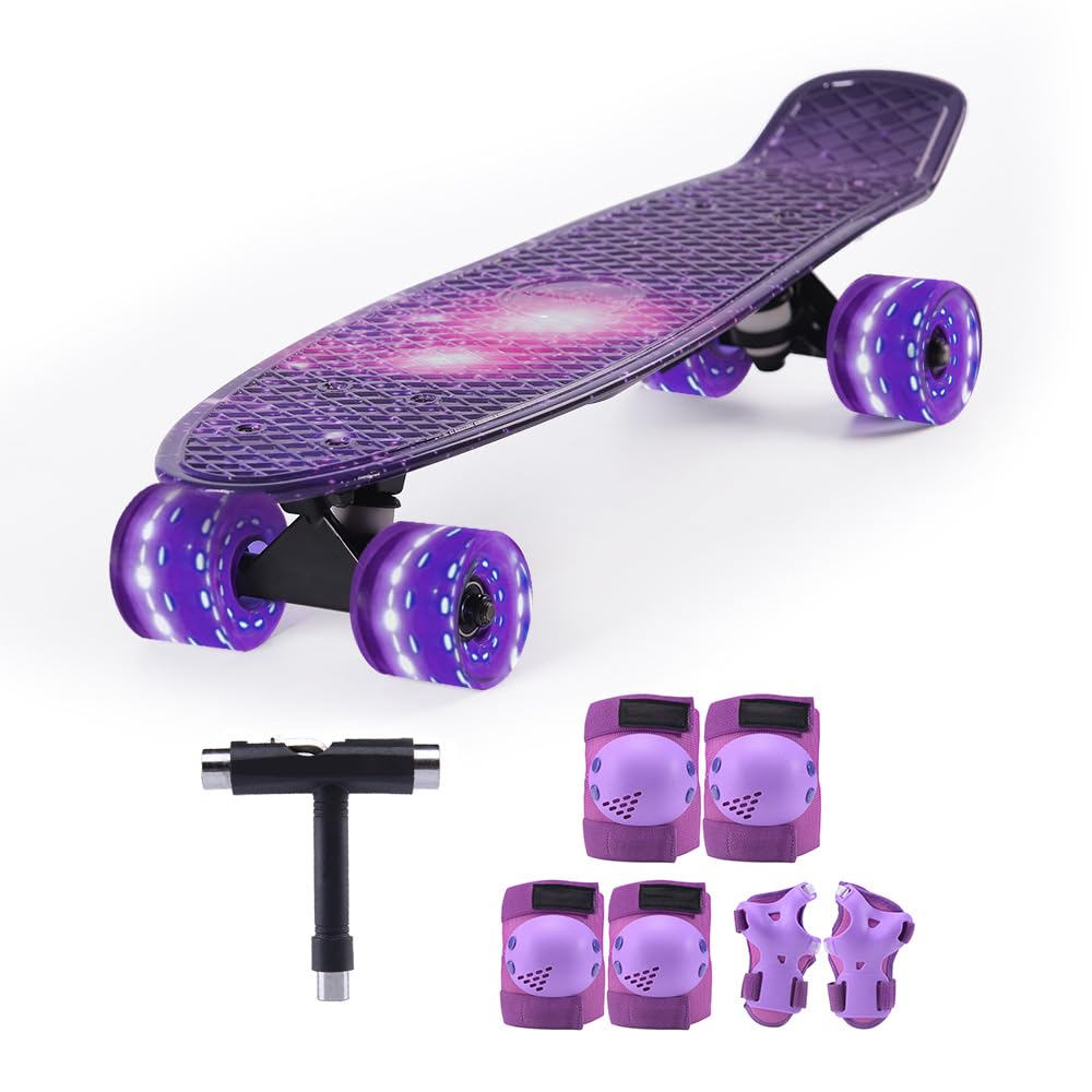 Kids Skateboard Set with Light-Up Wheels Complete Beginner Kit Includes Full Protective Gear Skate Tool Ideal for Boys