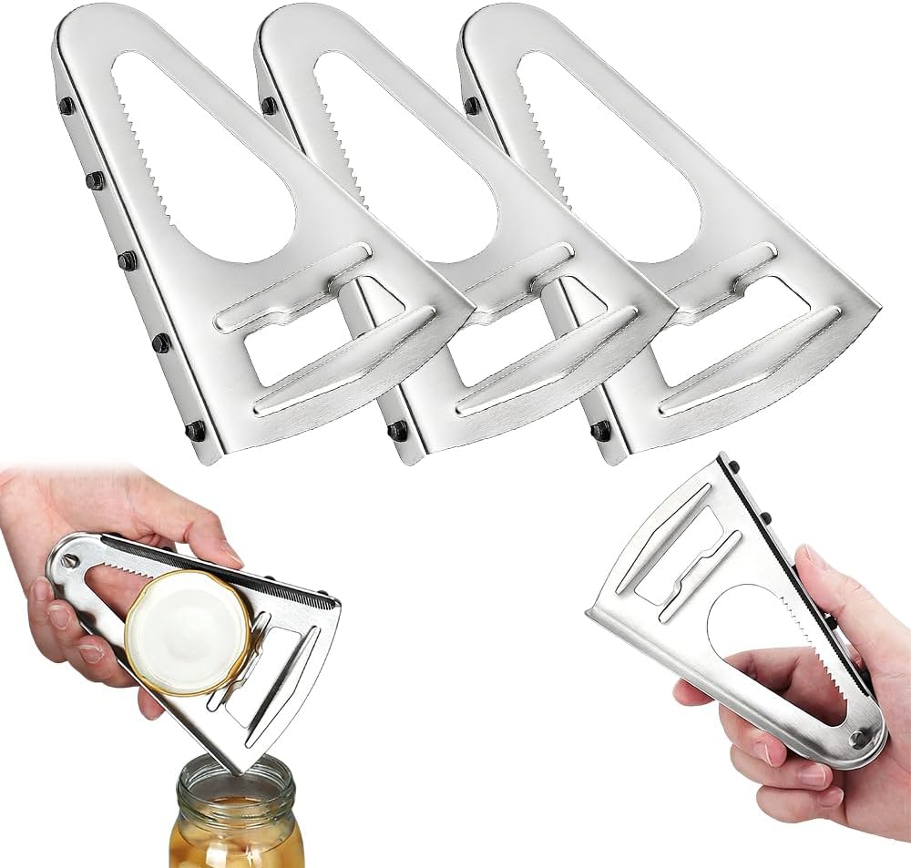 Adjustable Jar Openers for Seniors, Manual Jar Opener For Seniors Arthritis, Stainless Steel Jar Opener, Easy Grip Jar Lid Opener, Easy Twist Kitchen Tool Gifts for Elderly Women Men (3Pcs)