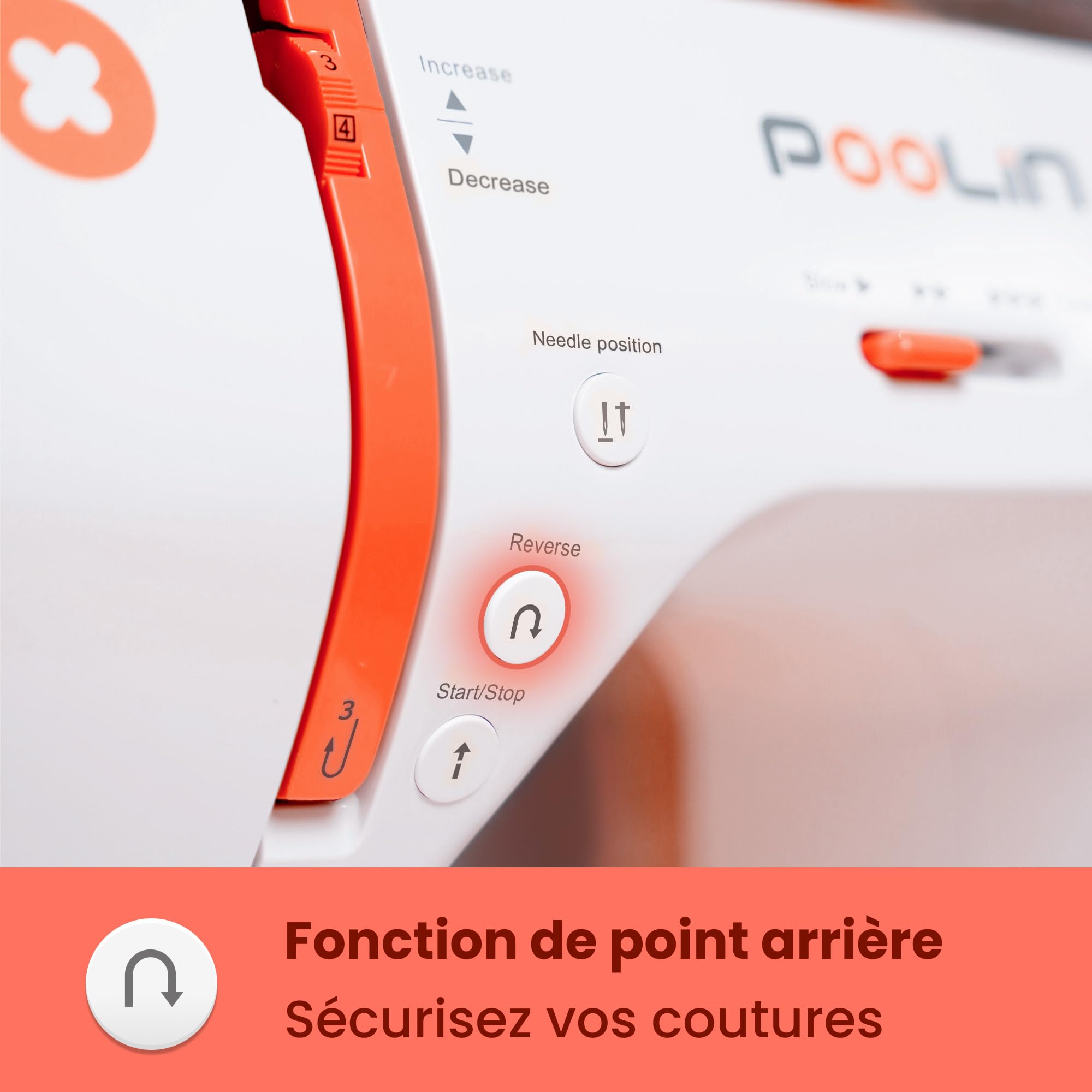 Poolin EOC02 Machine à Coudre Informatisée Complète, écran LCD, table large, boutonnières automatiques 1 étape, enfile-aiguille automatique, 7 pieds presseurs, portable et idéale débutants & confirmés