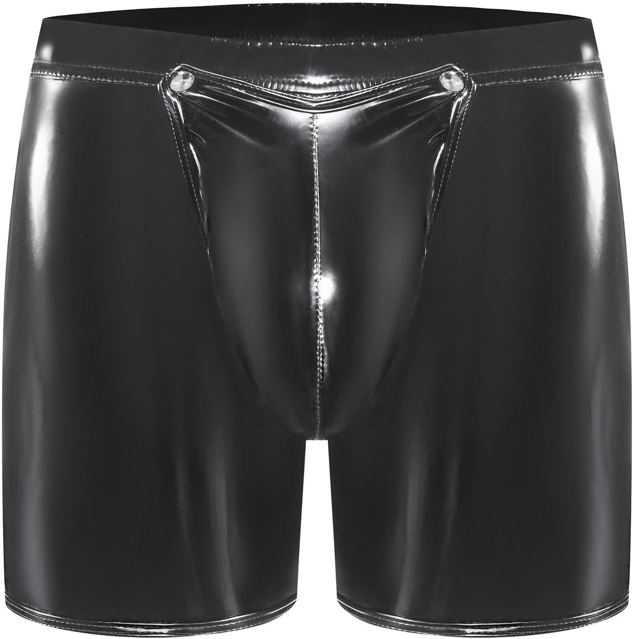 Men's PVC Shiny Leather Boxer Briefs Sexy Open Crotch Leather Shorts