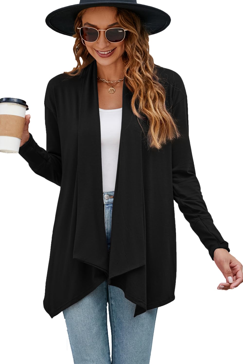 Naggoo Women's Draped Open Front Cardigans Casual Lightweight Long Sleeve Duster Cardigan