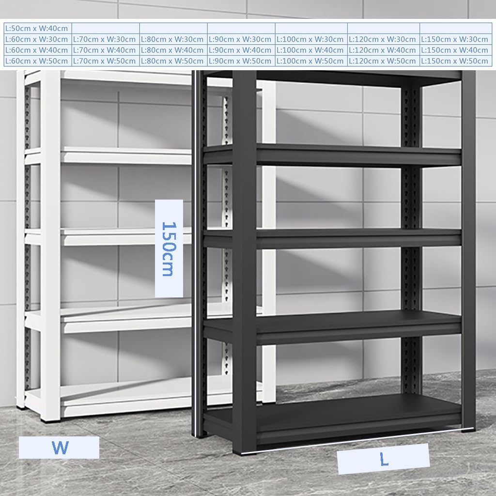 Scaffale da cucina in metallo a 5 ripiani, staccabile, resistente, nero, 60 x 40 x 150 cm, ideale per cucina, garage o ufficio