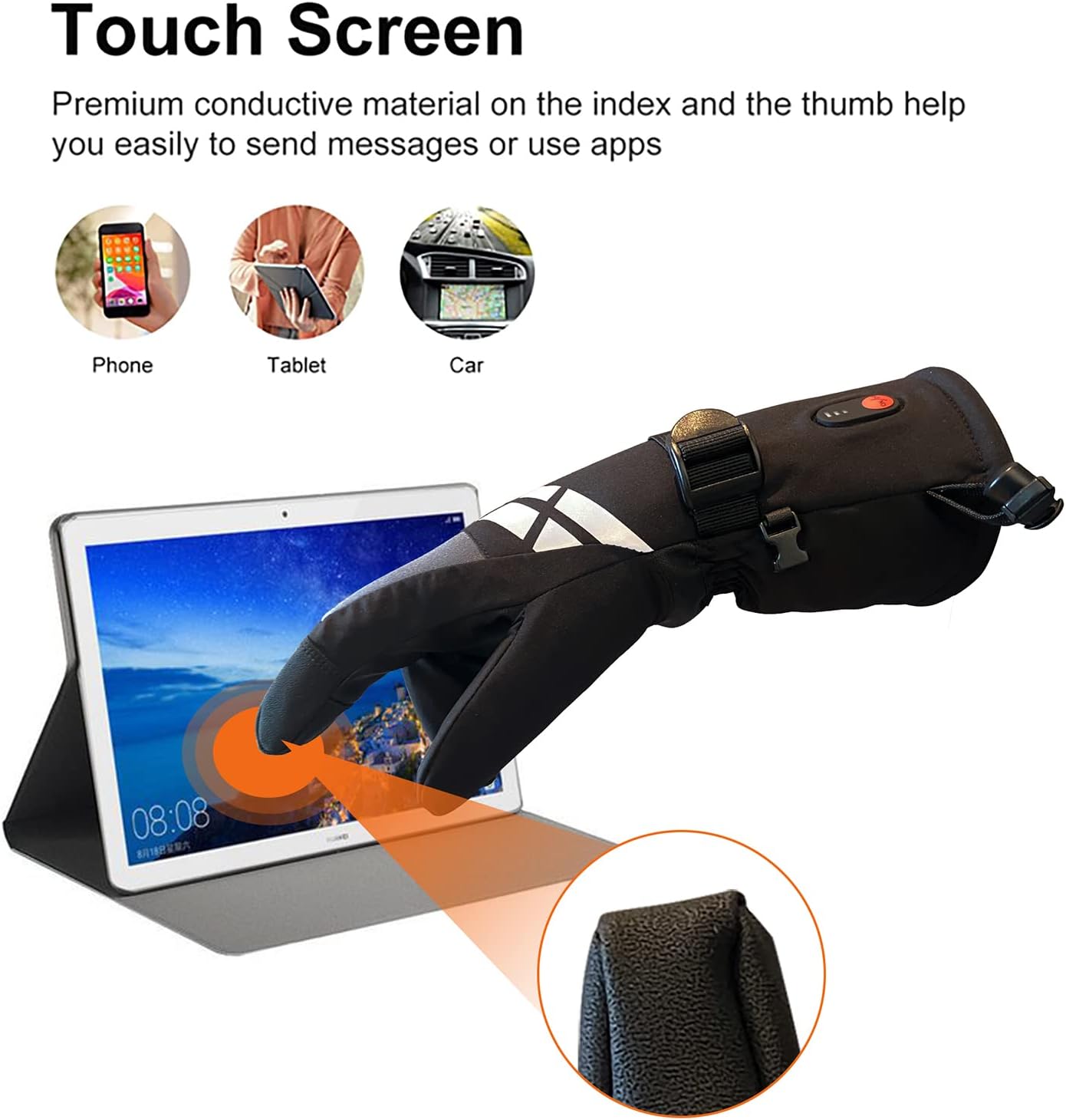 Marina Decoration Heated Gloves Windproof Waterproof Touchscreen for Men Women, 7.4V 2000mAh USB Rechargeable Battery Warm Winter Heating Glove, Thermal Hand Warmer for Outdoor Sport Skiing