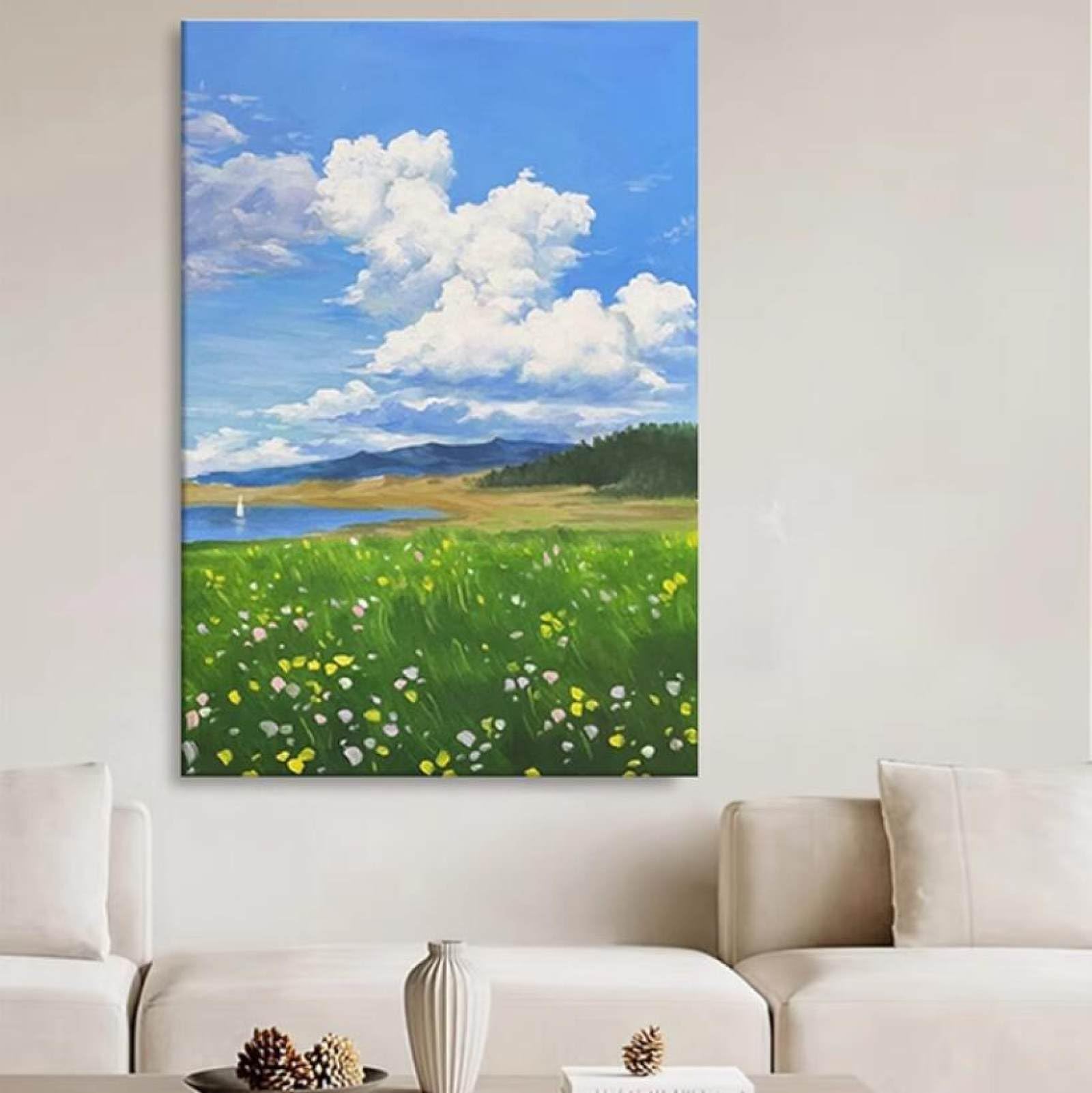 Peinture à l'huile sur toile peinte à la main de mer abstraite moderne de fleurs pour salon